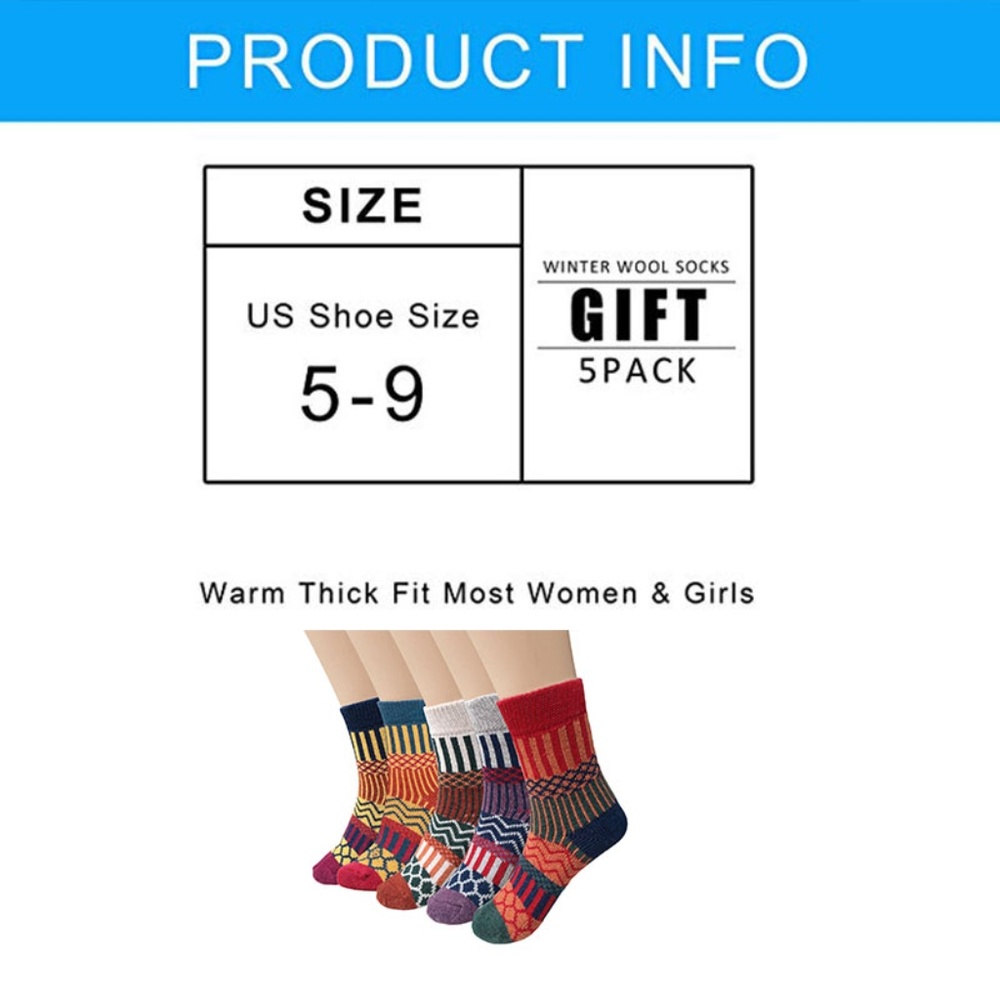 5 Pairs a set Womens Winter Knit Crew Socks - Picture 6 of 6
